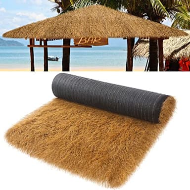 Nuenen Synthetic Thatch Grass Roof Artificial Mexican Straw Roll Fireproof Palapa Thatch Roofing Decorations for Tiki Bar Hut Patio Pool Beach Hawaiian Party and Bar Decor (Yellow, 19.7' X 19.7'')