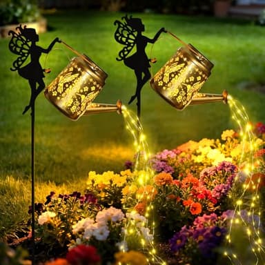 X-PREK Solar Lights Outdoor Waterproof, Fairy Solar Garden Lights Outdoor Decoration, Hummingbird Solar Watering Can Light Gardening Gifts for Mom Grandma 2 Packs