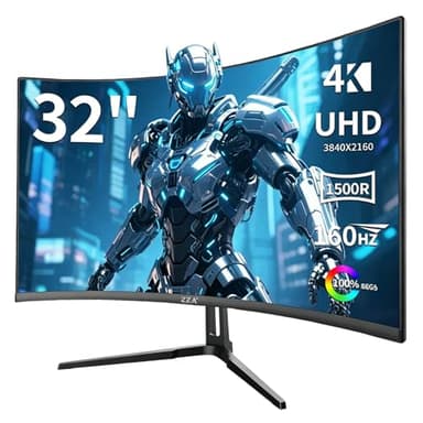 ZZA 32 Inch Curved Gaming Monitor 4K 160HZ Computer Monitor UHD 3840 * 2160P VA Screen, 1500R Curved, Supports AMD Freesync, 120% sRGB, Built-in Wall Mountable Installs(HDMI 2.1/DP 1.4)