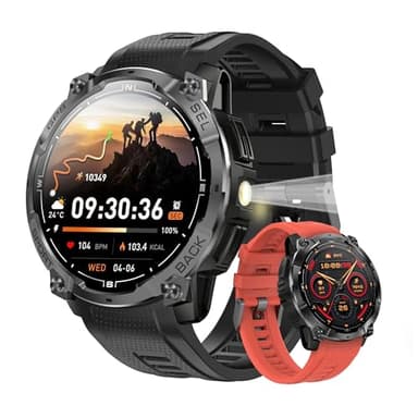 Rugged Military Smart Watch for Men with GPS, 1.43'' AMOLED Fitness Tracker Watch with Bluetooth Call/Flashlight/Compass, 170+ Sports Modes Waterproof Mens Smartwatch for Android iPhone