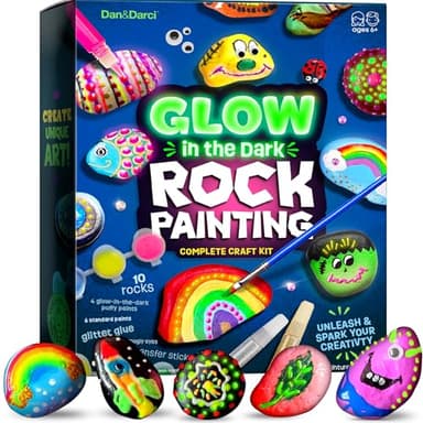 Dan&Darci Kids Rock Painting Kit - Glow in The Dark - Easter Gifts Arts & Crafts for Boys and Girls Ages 6-12 - Craft Activities Kits - Creative Art Toys for 6, 7, 8, 9, 10, 11 & 12 Year Old Kid