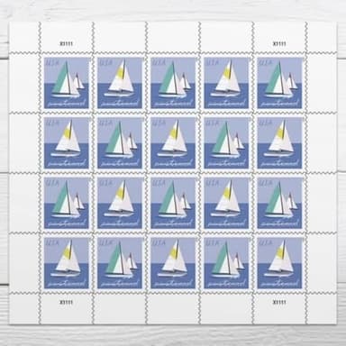 Sailboats Postcard Stamps (1 Sheet (20 Stamps)