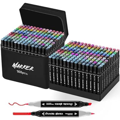 KJSHUANGTANG Alcohol Markers, 168 Colors Dual Tip Art Markers, Drawing, Coloring Marker for Sketching Adult Coloring