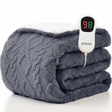 JKMAX Heated Blanket Full Size - Premium Soft Heating Electric Blanket, Fast Heating with 10 Heating Settings, 5 Time Settings, Machine Washable - Perfect for Winter & Cold Nights (72"x84", Grey)