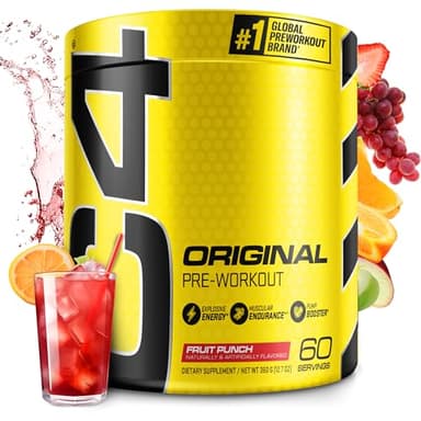 C4 Original Pre Workout Powder Fruit Punch - Vitamin C for Immune Support - Sugar Free Preworkout Energy for Men & Women - 150mg Caffeine + Beta Alanine + Creatine - 60 Servings