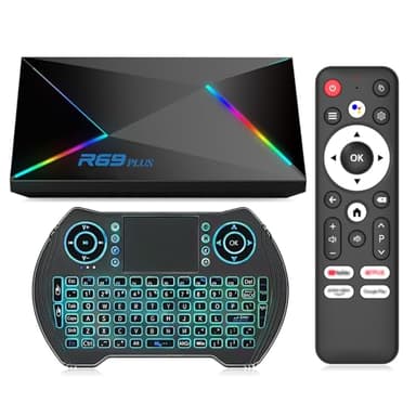 Android 14 TV Box 2026 Android Box 4GB RAM 64GB ROM for Smart TV 1000M Ethernet R69 Plus 8K TV Box 4K HDR10+ H728 Octa-core WIFI6 2.4G 5.8G Dual WiFi BT5.0 USB 3.0 with Mini Wireless Keyboard