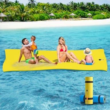 CTSC Lily Pad Floating Mat - Floating Water Mat - 9 x 4 Ft Floating Mat for Lake, 3-Layer Tear-Resistant XPE Foam with a 16.4' Elastic Bungee Tether for Lake, Beach, Ocean, Pool