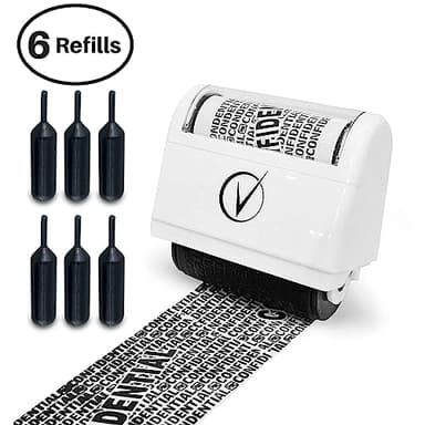 Vantamo Identity Theft Protection Roller Stamp for Hiding Sensitive Information, Wide Confidential Stamp with 6 Ink Refill, Security Stamp Roller for Identity Theft Prevention, Classy Blue
