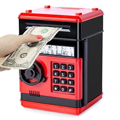 Refasy Kid Bank Safe ATM Piggy Bank for Kids Age 3-12, Cash Piggy Banks ATM Money Bank Kids Safe Coin Banks Money Safe, Birthday Xmas Gifts Toys for 3 4 5 6 7 8 9 10 12 Year Old Boys Girls (Red)