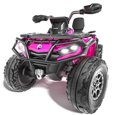 KerryYoo SAT5 24V 2 Seater Kids ATV, Electric 4 Wheeler with Soft Start System, Bluetooth Music, LED Headlights, Spring Shock Absorber, Off-Road Tires - Pink