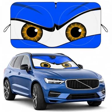 Car Windshield Sun Shade, Blue Monster Style Sun Visor for Windshield, Windshield Cover Universal Fits Mid-Large Sendan SUV Crossover Family Vehicle, UV Heat Protection - 63 x 31.5