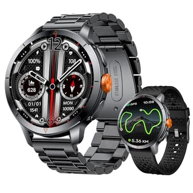 LZBWOL Rugged Smart Watch for Men with Built-in GPS, 1.6" AMOLED, 5ATM Waterproof Tactical Watch with Altimeter Barometer Compass, Bluetooth Calls, Outdoor Fitness Tracker for Android & iPhone - Black