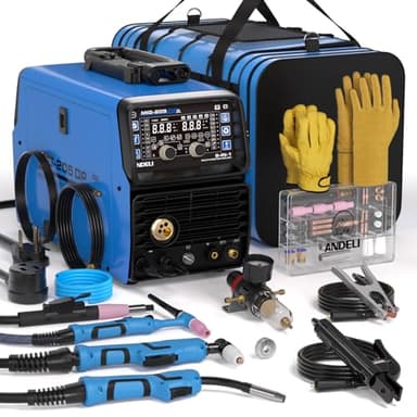 ANDELI Multiprocess Welder,8 in 1 Plasma Cutter/Pulsed MIG/HF TIG/Flux Core/Cold/Clean/Stick Aluminum Welding Machine 110/220V Dual Voltage 2026 Newest MIG-205DP