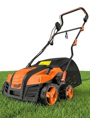 16” Artificial Turf Vacuum, 1800w Grass Sweeper 15 Amp Lawn Sweeper Yard Power Brush with 45L Removable Leaf Collection Bag, Quick-Fold, Keeps Clear Sweepy Box, Orange