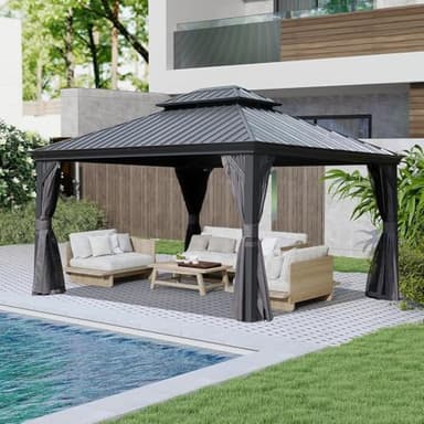 10x13FT Prefab House Style Gazebo, Durable Prefab Homes Addition for Tiny House, Tiny Homes to Live in for Adults with Heavy Duty Roof & Awning, Waterproof Shade Cloth for Outdoor House Living