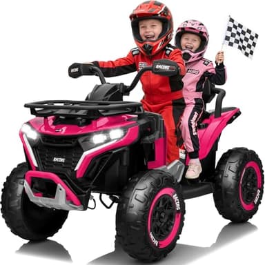 JORFLY 24V Ride on Car, Kids ATV XL Four Wheeler w/EVA Tires, 19-Inch Leather 2 Seater, 800W Motors, Remote Control, Knee Pads, Flower, 24 Volt Ride on Toys Quad for Big Kids