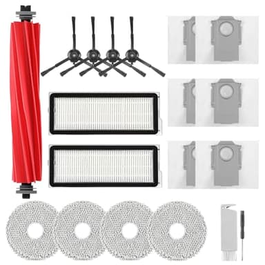 Spofan Accessories Replacement Kit for Roborock Q Revo S, Qevo Pro, Qrevo Plus Robot Vacuum, 1 Main Brush, 4 Mop Cloth, 2 Washable Filter, 4 Black Side Brushes, 6 Dust Bag, 1 Cleaning Tool - 18 Pcs
