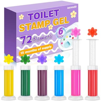 AstrivixDD 6 Pack Toilet Gel Stamp, 72 Stamps 6 Kinds Of Scent Toilet Bowl Cleaner Gel, Long-Lasting Flowers Shaped Bathroom Freshener, Keeps Toilet Fresh Fragrant and Clean