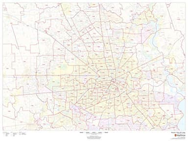 Houston, Texas ZIP Codes - 48" x 36" Laminated Wall Map