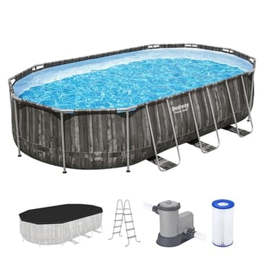Bestway Power Steel 20’ x 12’ x 48” Above Ground Pool, Oval Metal Frame Outdoor Swimming Pool Set with Filter Pump, Ladder, and Cover