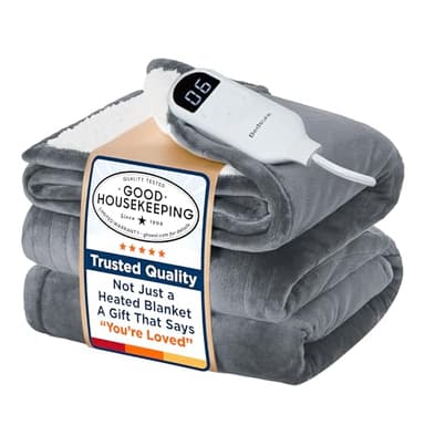 Bedsure Electric Blanket Twin with Preheat Function - Soft Flannel Heated Blanket Twin Size, Fast Heating with 6 Time Settings (Up to 10H) & 6 Heat Settings, Gifts for Grandma (62x84 inches, Grey)