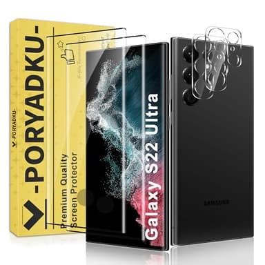 JavoYion 2+2 Pack for Samsung Galaxy S22 Ultra Screen Protector and Camera Protector, Fingerprint Support, Bubble-Free, Case Friendly, 9H Hardness Clear Glass for Galaxy S22 Ultra 5G