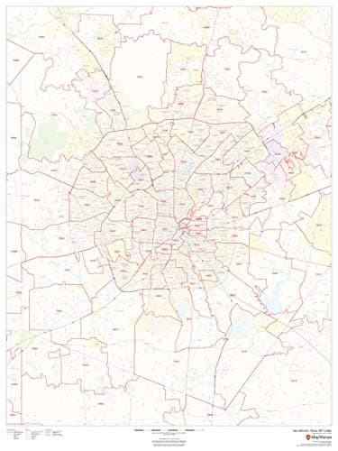 San Antonio, Texas ZIP Codes - 36" x 48" Laminated Wall Map
