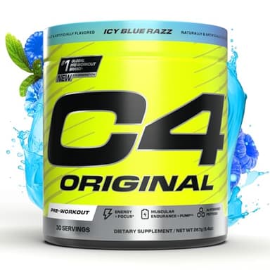Cellucor C4 Original Pre Workout Powder Sugar Free for Men & Women 200mg Caffeine + CarnoSyn Beta-Alanine + Creatine + AI Peptides - ICY Blue Razz, 30 Servings