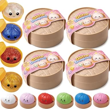 Glitter Dumpling Squishy - Random Dumpling Squishy Mystery Box, 10 Colors Dumplings Squishy Toy, More Surprises (Random-4PC)
