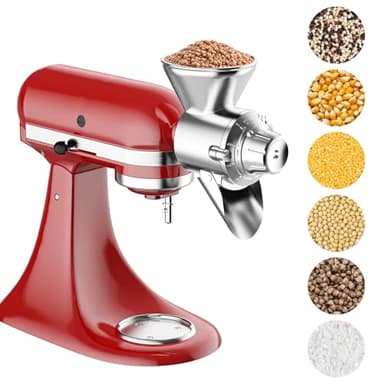HOZODO Grain Mill Attachment for KitchenAid Stand Mixer, All Metal 9 Levels Flour Mill for KitchenAid, Suitable for Fully Dried Low-Moisture, Low-Oil Grains, Grain Corn, Millet, Wheat
