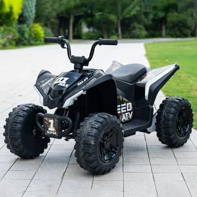 24V Kids Ride On ATV Quad, Electric 4 Wheeler with Spring Suspension, LED Headlights, Music, Twist Throttle, Off-Road Toy Vehicle, Ultimate Birthday for Boys Girls, Black