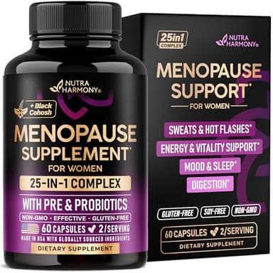 Menopause Supplements for Women - Dong Quai, Black Cohosh, Pre & Probiotics - Sweats & Hot Flashes Relief - Digestion, Sleep & Mood Support - 25-in-1 Perimenopause Complex - Made in USA - 60 Capsules