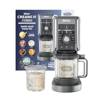Ninja CREAMi Deluxe Ice Cream Maker | 11-in-1 Create Frozen Desserts, Sorbet, Milkshakes, Yogurt & More | Includes 2 Dishwasher Safe XL 24 Oz. Tubs with storage lids | Silver | NC501