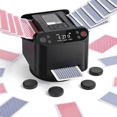 Automatic Card Shuffler and Dealer Machine – 360° Rotating for 1-2 Decks, 2-12 Players with 4 Remotes | Built-in Game Modes, Rechargeable & Quiet for Poker, UNO, Phase 10, Skip-Bo, Rummy (Black)