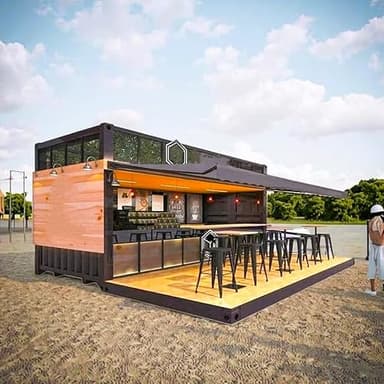 20/40ft Expandable Folding Container Cafe - Modern Mobile Prefab Restaurant with Large Glass Windows - Customizable Turn-Key Modular Pop-Up Bar for Malls, Office Buildings & Outdoor Events - Steel